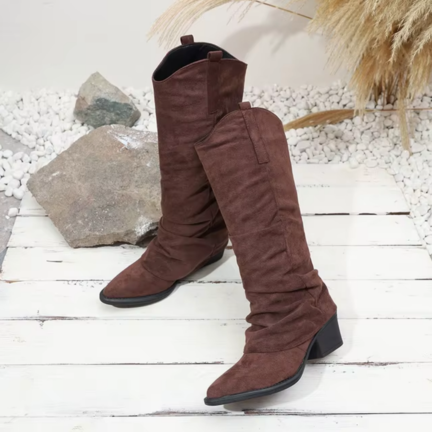 Adabelle – Knee-High Low Heel Pleated Boots