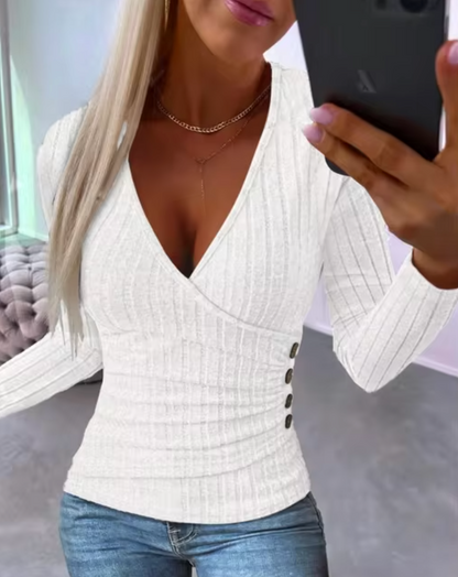 Elia - Knitted V-neck Long Sleeves Top