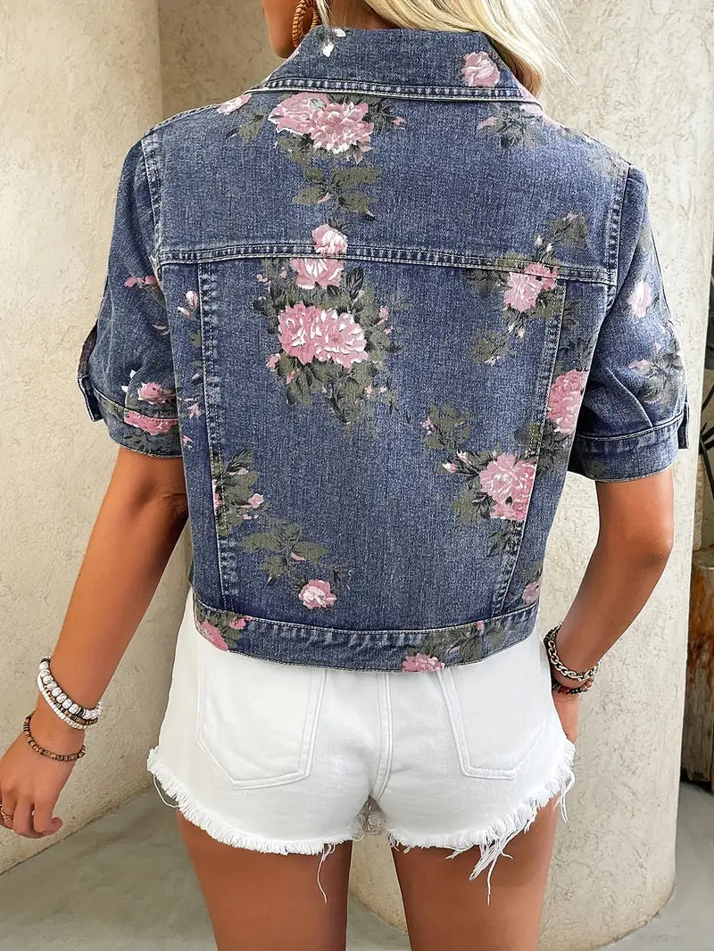 Finch – Floral Short Sleeve Denim Jacket