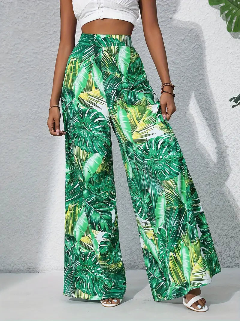 Fritzi – Leaf Print Wide Leg Trousers