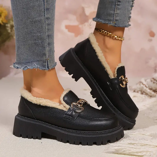 Alesha - Leather Loafers with Fur Lining