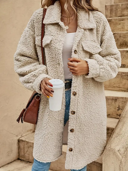 Sheby - Knitted casual long plush jacket