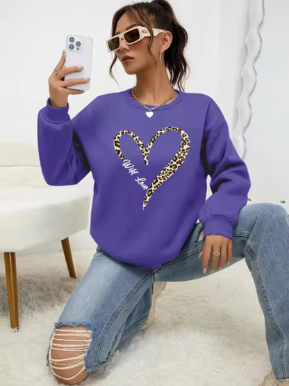 Dindy – Leopard Heart Print Cotton Sweater