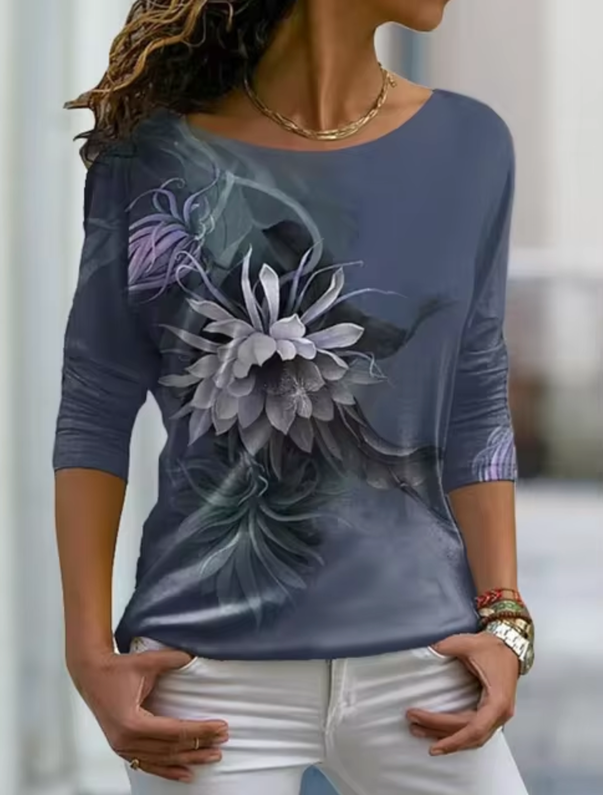 Tisha –  Stylish Floral Long-sleeved T-shirt