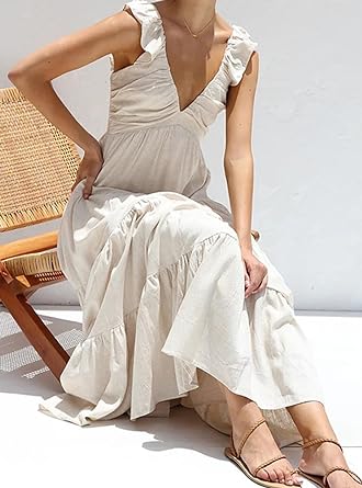 Prisca – Linen Maxi Dress with Ruffles