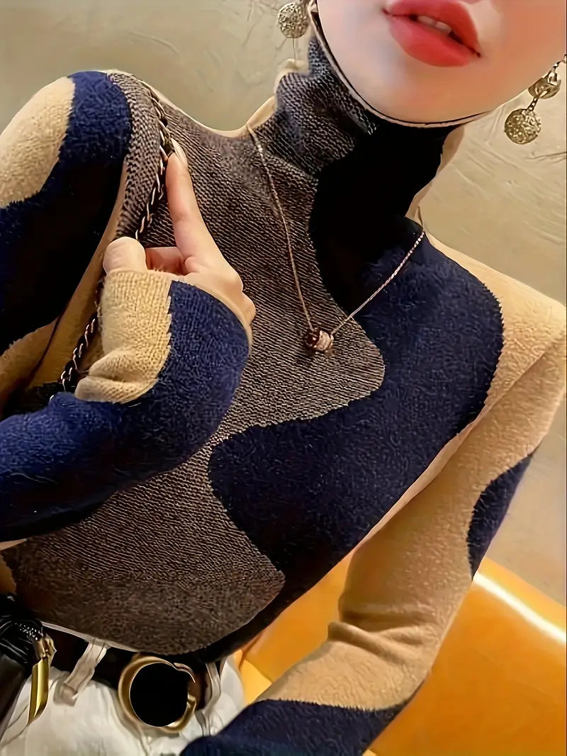 Charu - Color-block Turtleneck Knitted Sweater