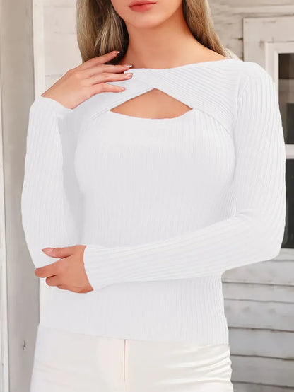 Jeya – Stylish Knitted Crossed Neckline Sweater