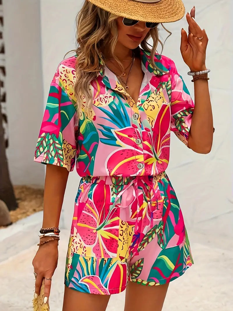 Roswitha – Tropical Print Shorts and Blouse Set