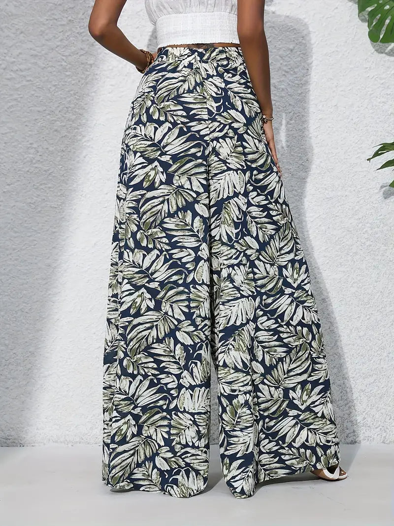 Fritzi – Leaf Print Wide Leg Trousers