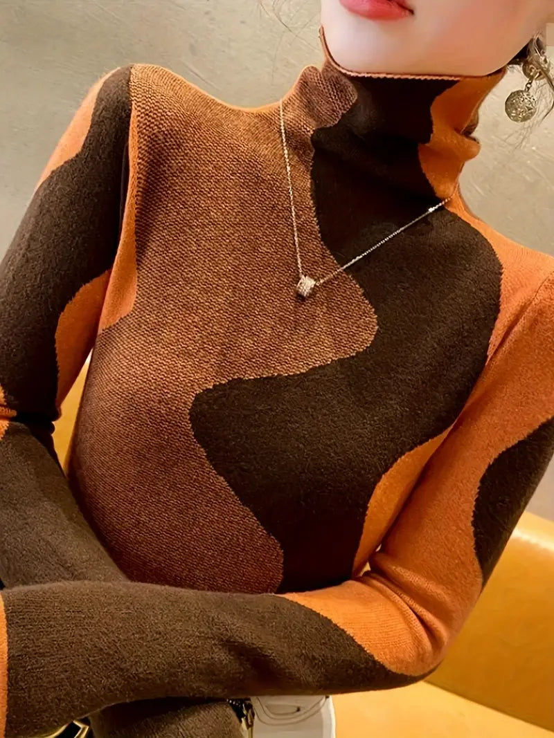 Charu - Color-block Turtleneck Knitted Sweater