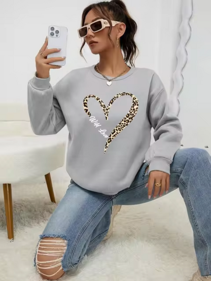 Dindy – Leopard Heart Print Cotton Sweater