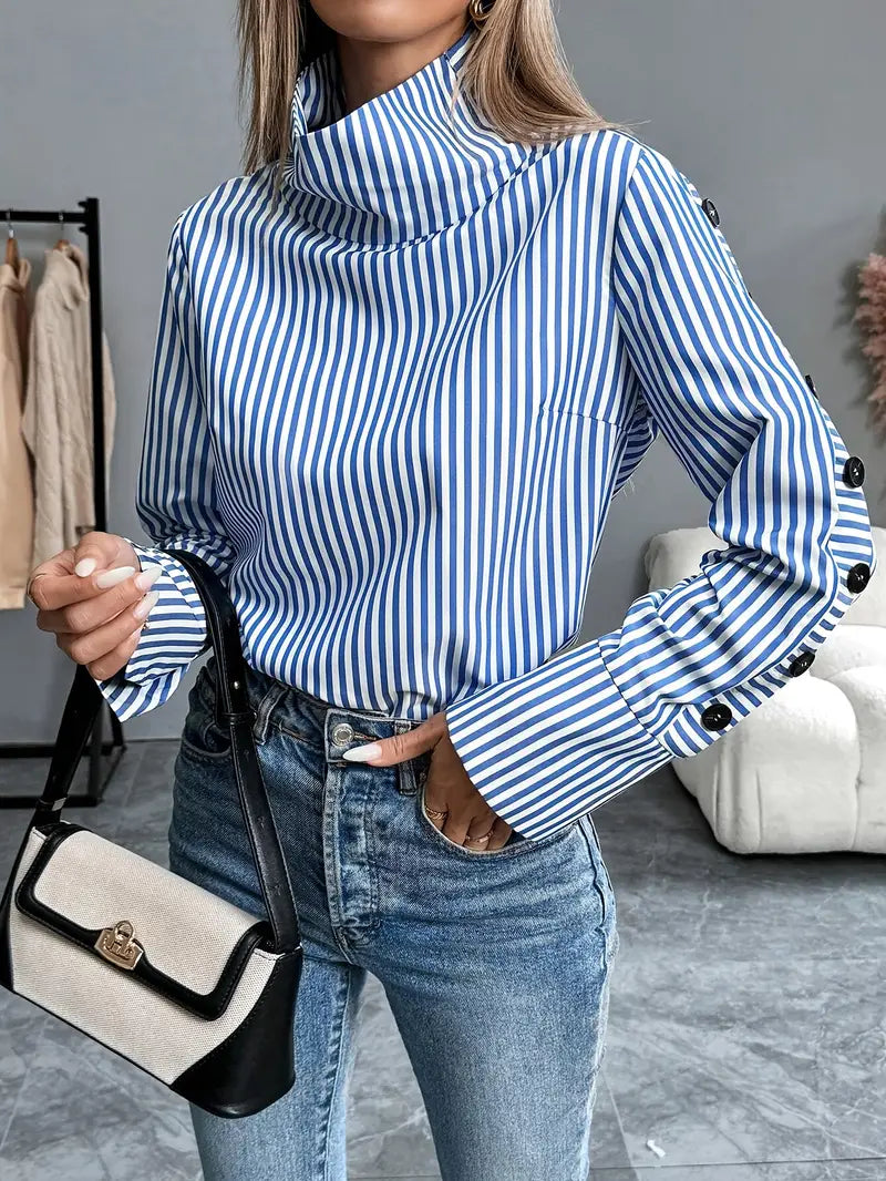 Sigrid – Striped High Neck Blouse