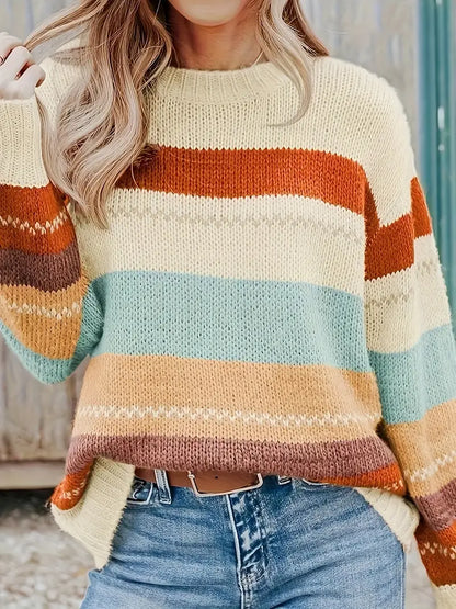 Gloria - Knitted Striped Round Neck Sweater