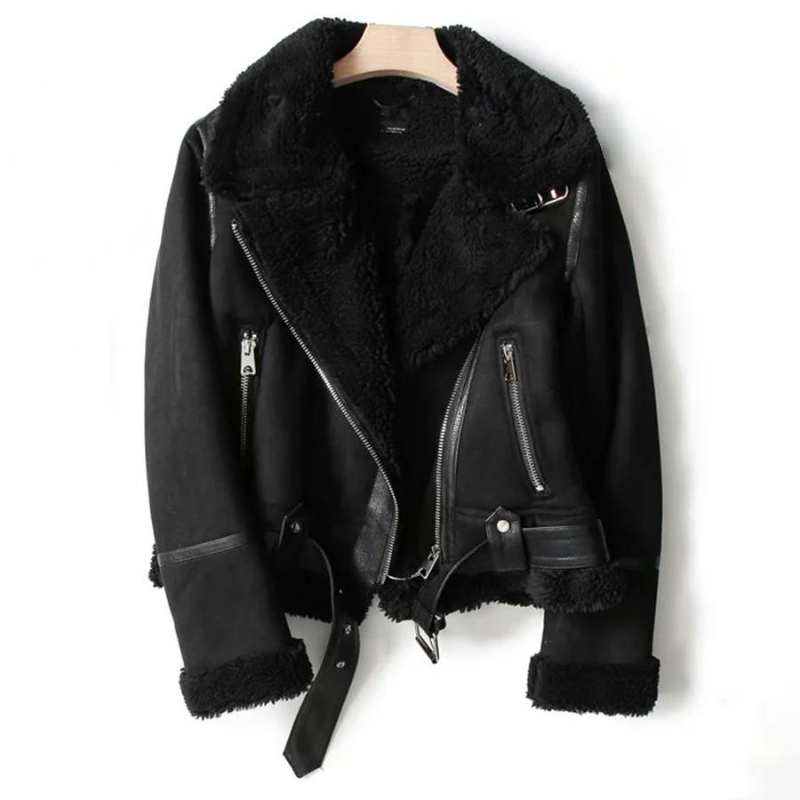 Macie - Leather jacket with sherpa lining