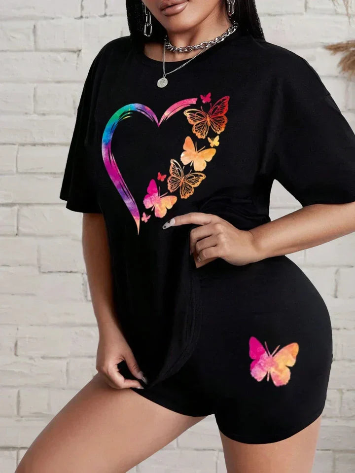 Tonya - Butterfly Print Shirt and Shorts Set
