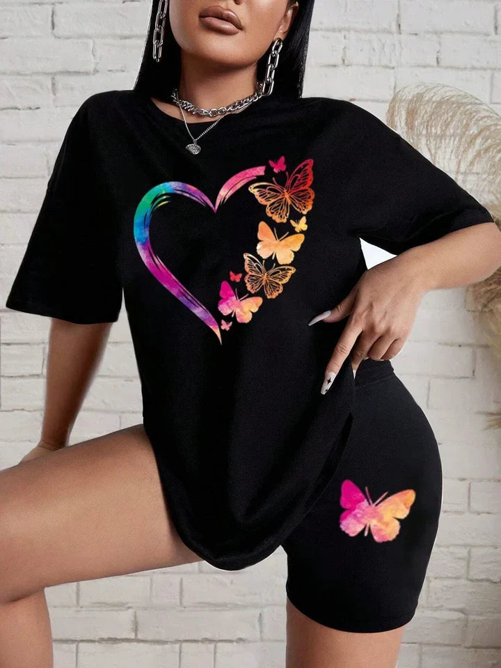 Tonya - Butterfly Print Shirt and Shorts Set
