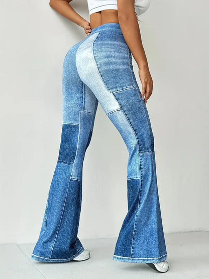 Senah – Denim Print High Waist Flared Trousers