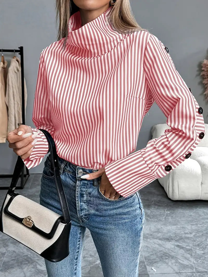 Sigrid – Striped High Neck Blouse