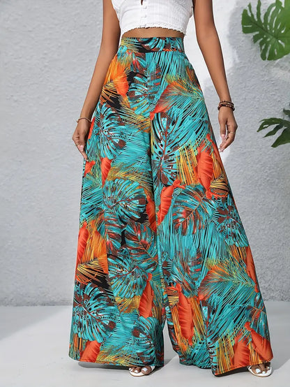 Fritzi – Leaf Print Wide Leg Trousers