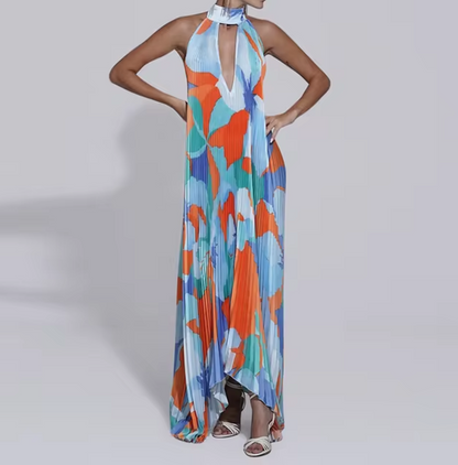 Zhenya - Pleated Halter Neck Maxi Dress