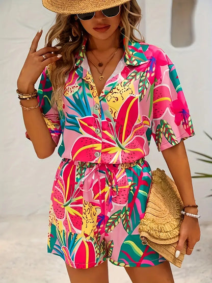 Roswitha – Tropical Print Shorts and Blouse Set