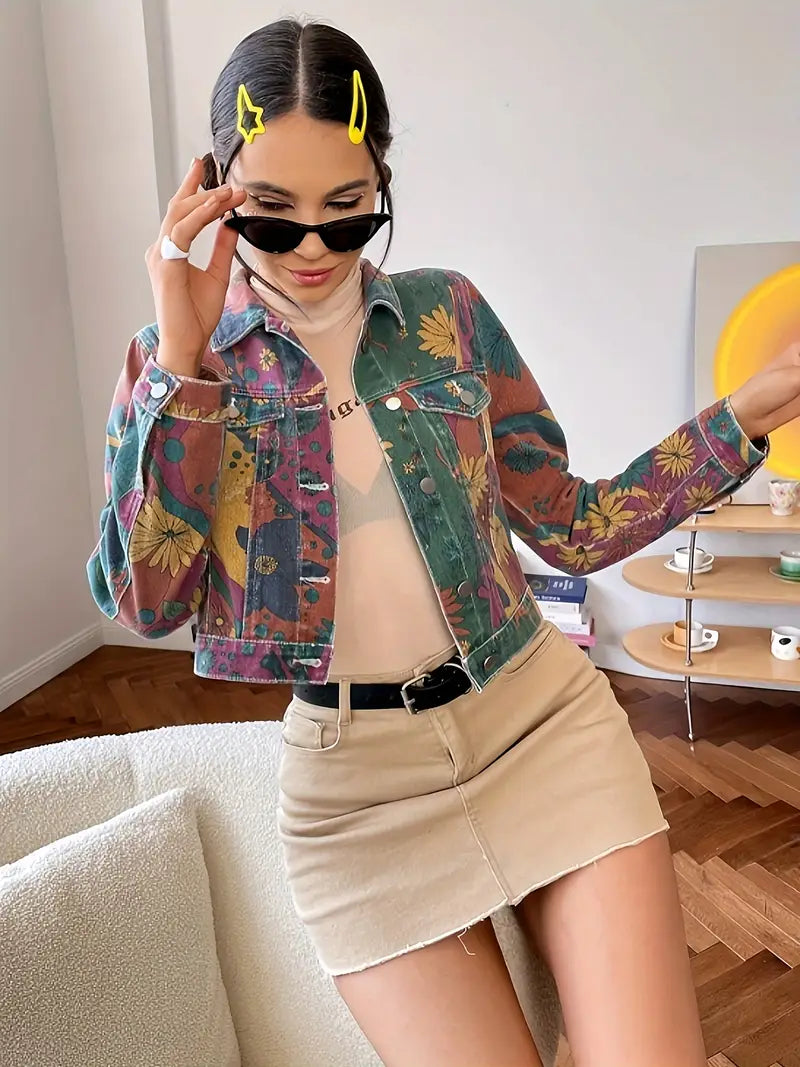 Hazel – Colorful Cropped Denim Jacket