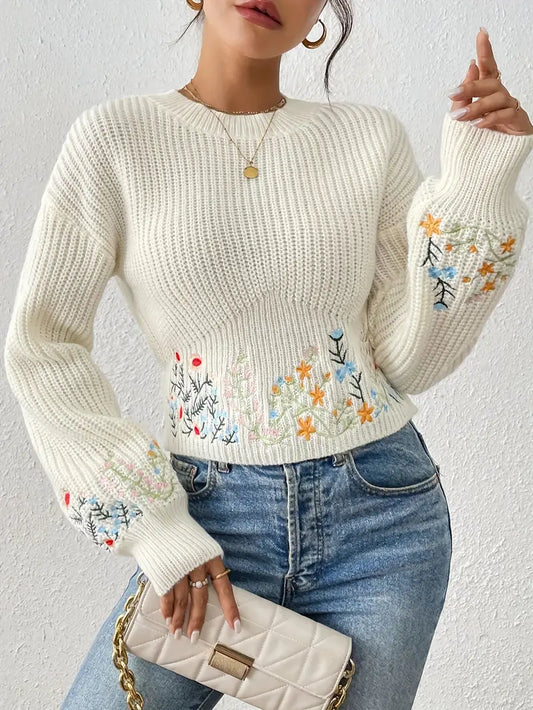 Maple – Knitted Flower Embroidered Sweater