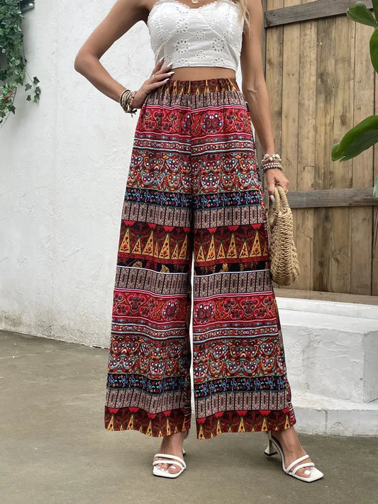 Karoline - Tribal Print Wide Leg Trousers