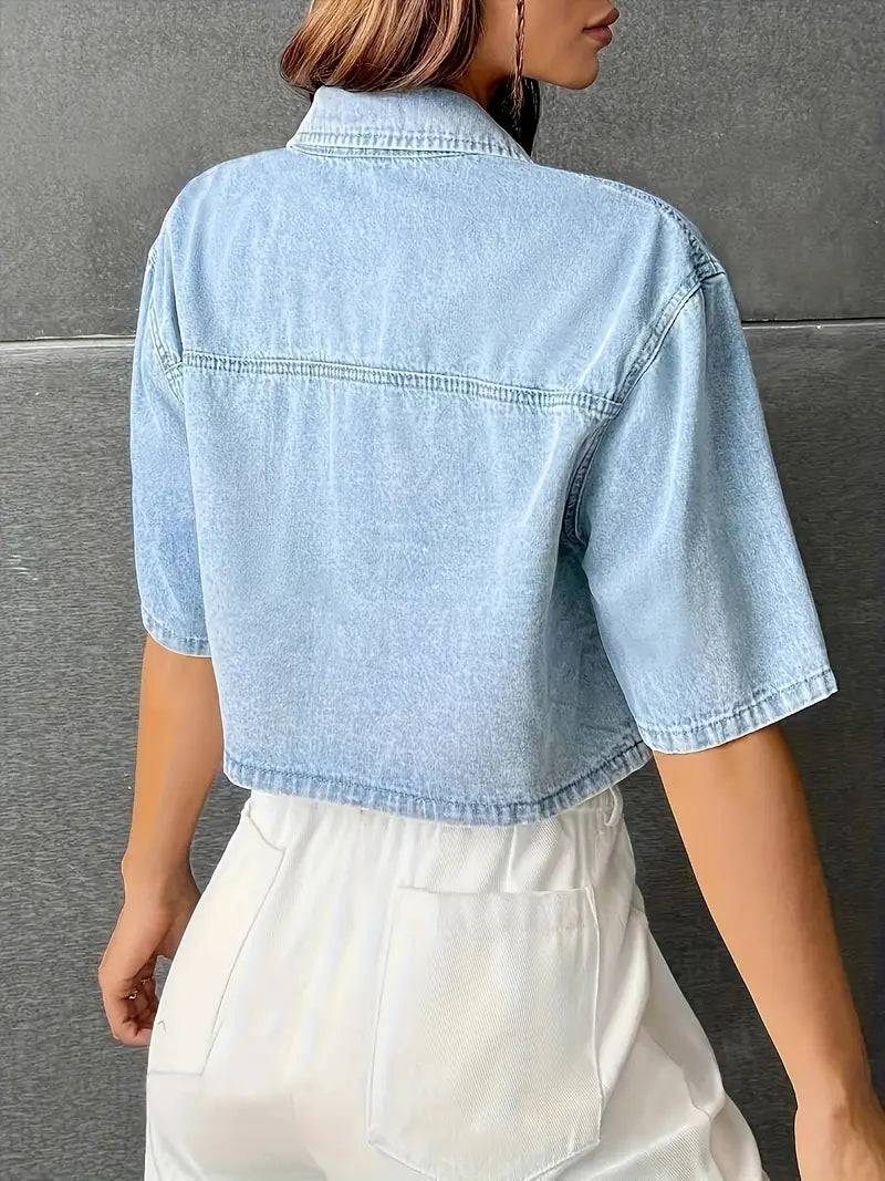 Alivia – Stylish Cropped Cotton Denim Shirt