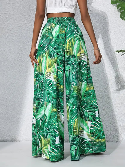 Fritzi – Leaf Print Wide Leg Trousers