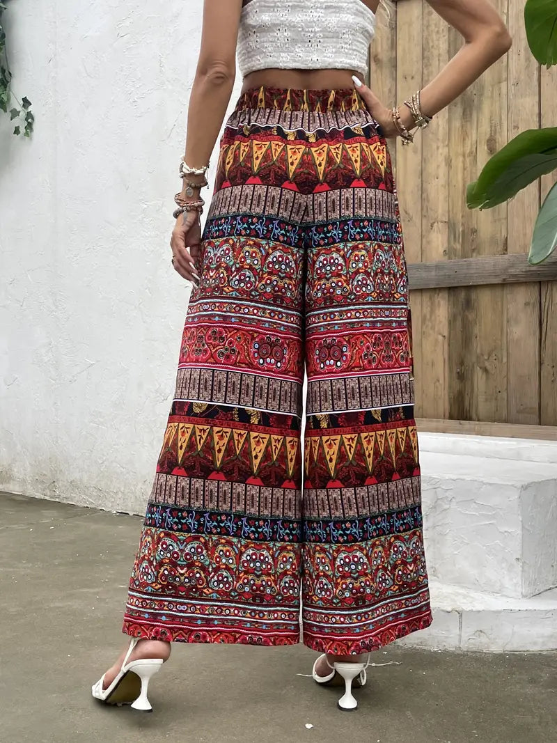 Karoline - Tribal Print Wide Leg Trousers