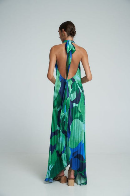 Zhenya - Pleated Halter Neck Maxi Dress