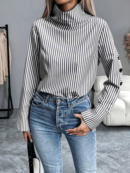 Sigrid – Striped High Neck Blouse