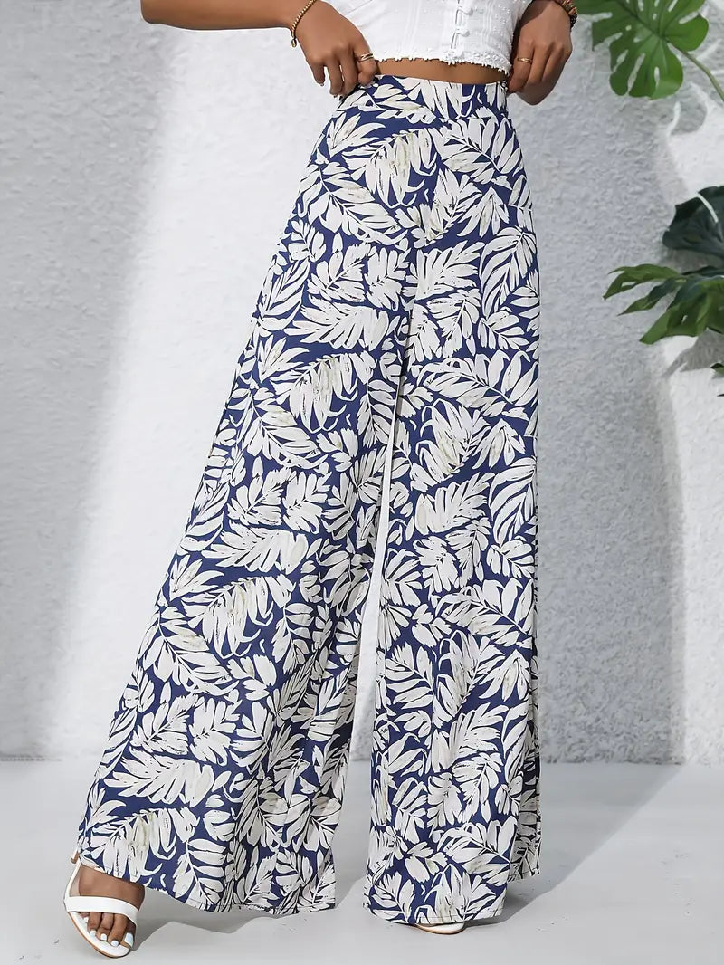 Fritzi – Leaf Print Wide Leg Trousers