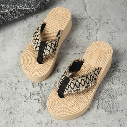 Elle - Woven Wedge Slippers