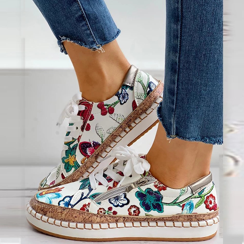 Sandy - Floral Vulcanized Shoes for Women