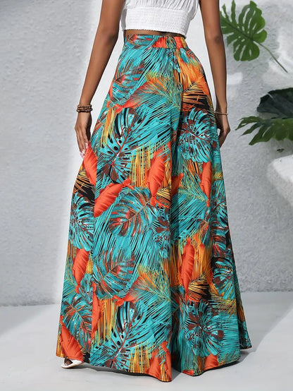 Fritzi – Leaf Print Wide Leg Trousers