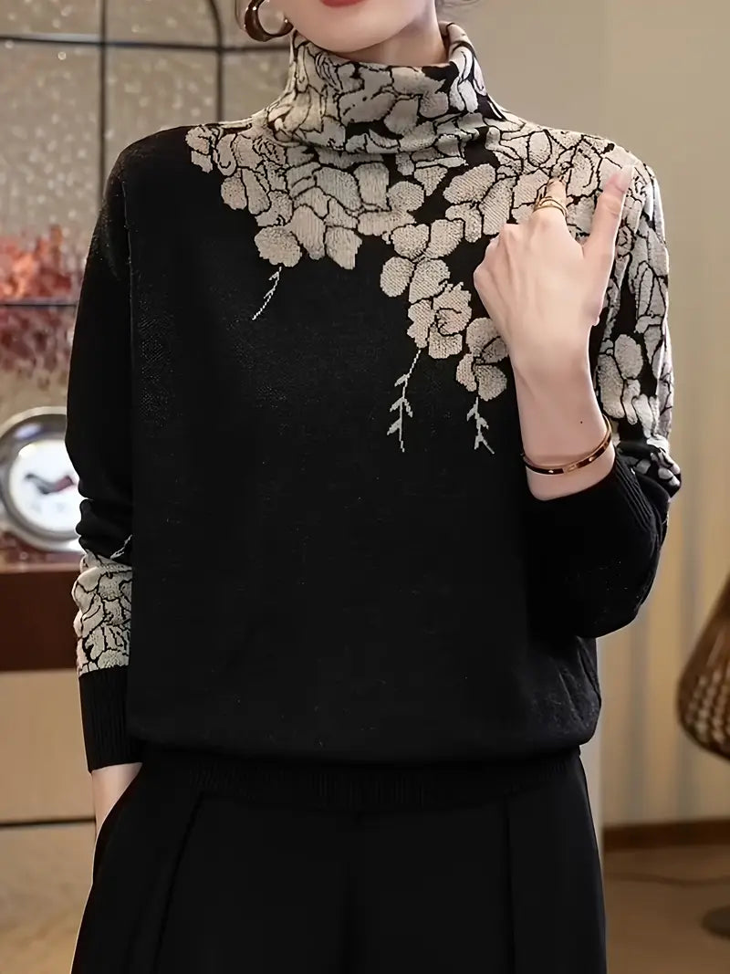 Flori – Elegant Floral Turtleneck Sweater