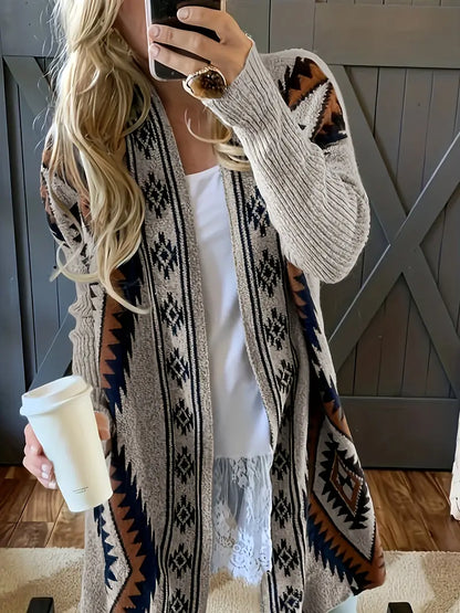 Susan - Knitted Ethnic Print Cardigan