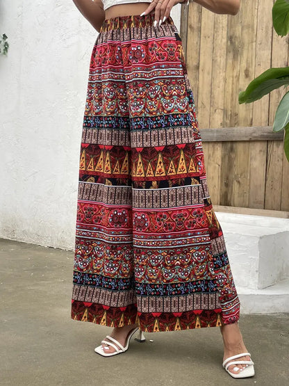 Karoline - Tribal Print Wide Leg Trousers