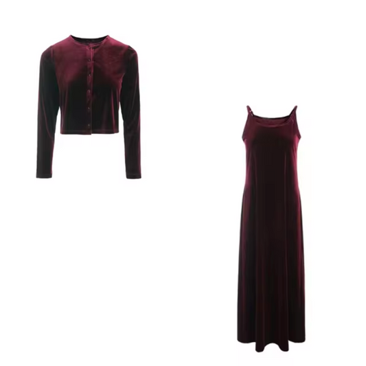 Harlene – Velvet Dress and Vest Set