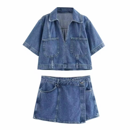 Sharlene – Casual Denim Shorts and Top Set