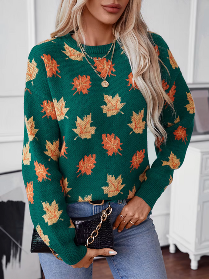 Almira – Knitted Sweater with Maple Leaf Pattern