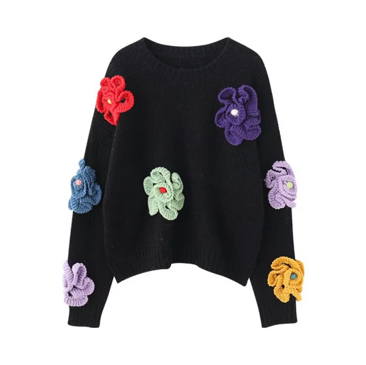 Rica – Vintage 3D Flower Knitted Sweater