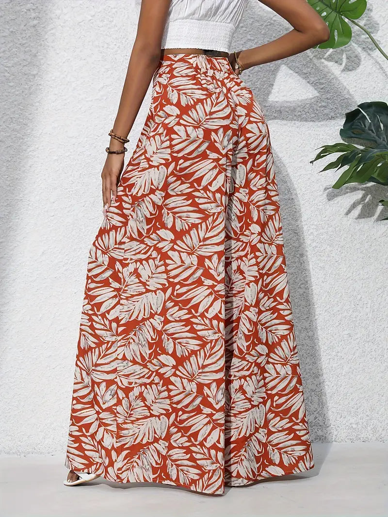 Fritzi – Leaf Print Wide Leg Trousers