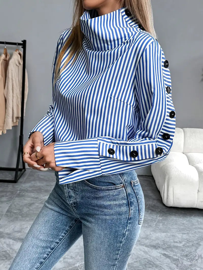 Sigrid – Striped High Neck Blouse