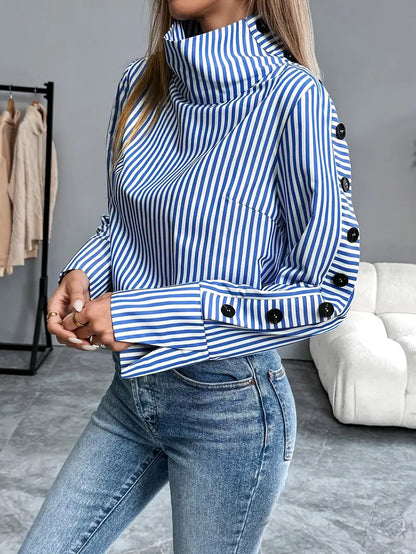 Sigrid – Striped High Neck Blouse