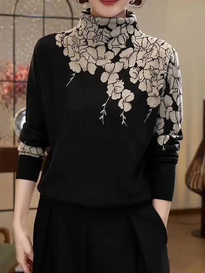 Flori – Elegant Floral Turtleneck Sweater