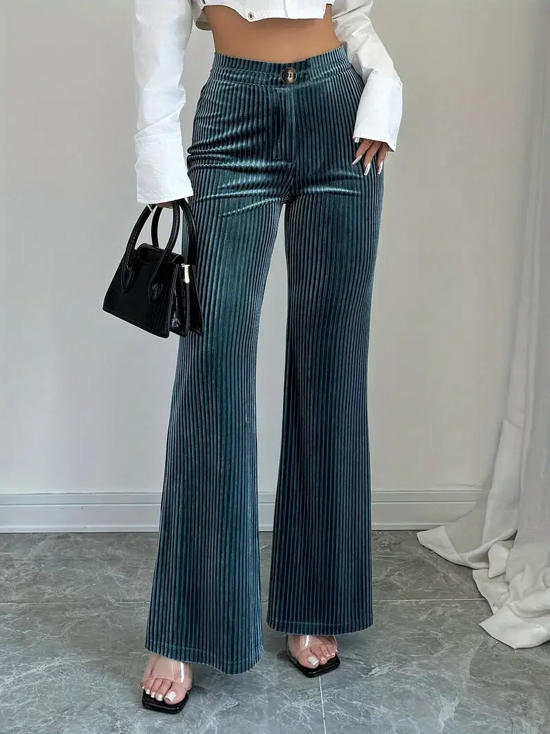 Cinta - High-waisted Velvet Flared Trousers