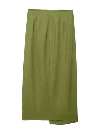 Marita – Long Asymmetric Linen Skirt with Slit